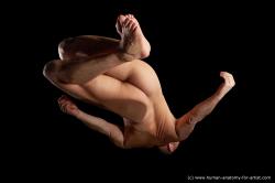 Nude Man White Muscular Bald Hyper angle poses Realistic